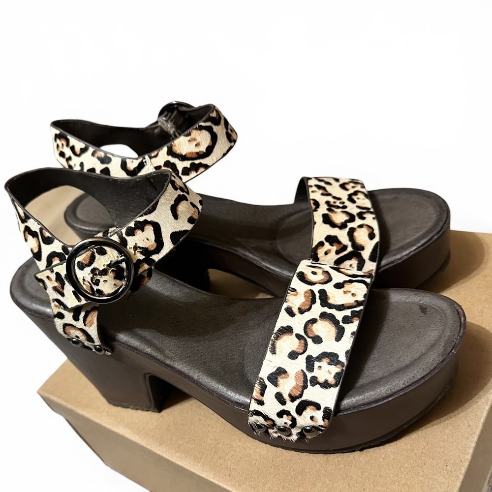 Naked Feet Oro Platform Sandal Bone Leopard Stamped Calf Hair Leather 8.5 - Picture 2 of 9